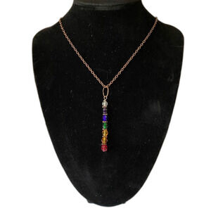 Swarovski Chakra Crystal Beaded Pendant on 18 in Copper Chain Necklace Spiritual